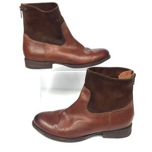 Frye women’s earthy brown leather suede slouchy zipper ankle boots size 10